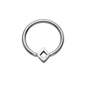 316L Surgical Steel, Titanium Diamond Shape Captive Bead Nose Ring CBR Helix, Tragus, Daith, Ear Cartilage. 22G 20G 18G 16G
