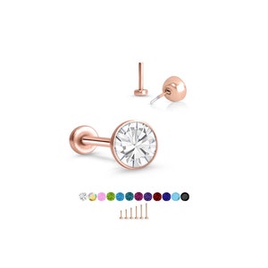 316 Stainless Steel, Rose Gold Plated Labret Nose Ring Monroe Stud Threadless Push Pin 4mm CZ. 5mm 6mm 7mm 8mm 9mm 10mm Posts. 20G 18G 16G