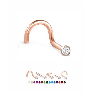 18KT Rose Gold Plated 925 Sterling Silber Nasenstecker Ring 1 mm, 1.5 mm, 2 mm, 2.5 mm oder 3mm Geklebt CZ. 22G. FREE Backing.