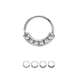 316L Surgical Steel Seamless Continuous Nose Ring Helix Daith Ear Cartilage Septum 6 Stone Hoop Choose Your Color & Size 5/16", 3/8" 20G