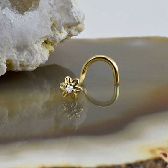 3.5mm Star 22G L Bend 18k Solid Yellow Gold Nose Ring Nose Screw Stud