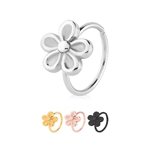 316L Surgical Steel, Black, Gold, Rose Gold, Nose Ring Hoop Daith Helix Ear Cartilage Flower Hoop Choose Your Color 5/16" 20G