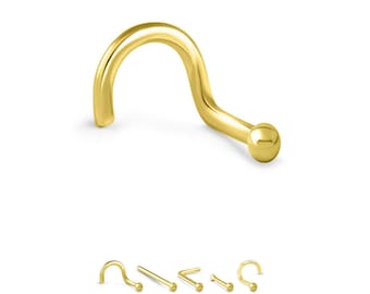 Kolczyk do nosa, prosty, wkręcany, z zagięciem LB, wykonany ze srebra próby 925, pozłacany, z kością nosową, kulką o średnicy 1 mm, 1,5 mm, 2 mm, 2,5 mm i wadze 22 g. BEZPŁATNE podłoże.