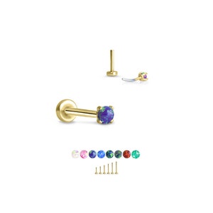 316 roestvrij staal geel goud vergulde Labret neusring Monroe Stud draadloze push pin 1,5 mm opaal. 5 mm 6 mm 7 mm 8 mm 9 mm 10 mm. 20G 18G