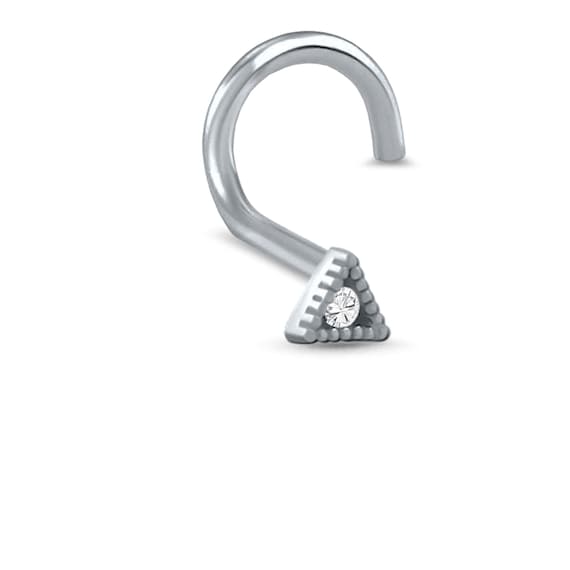316L Surgical Steel Straight Bone LBend Screw Nose Stud Ring Studded Triangle Cz. Choose Your Style 20g Backing Included