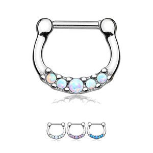 100% Surgical Steel Septum Clicker Ear Cartilage Helix Daith Hoop Nose Ring Hinged Faux Opal 1/4&quot; 16G