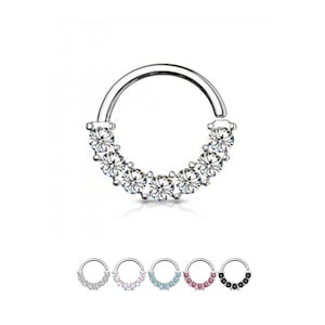 316L Surgical Steel 7 Stone Nose Ring Hoop Daith Helix Ear Cartilage Hoop Choose Your Color 5/16" 18G