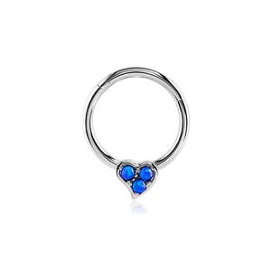 316L Surgical Steel Septum Clicker Ear Cartilage Helix Daith Hoop Nose Ring Hinged 3/8&quot; Triple Faux Blue Opals 14G, 16G