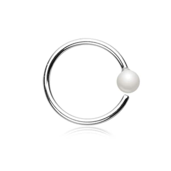 316L Surgical Steel  Seamless Annealed Nose Ring Hoop Daith Tragus Ear Cartilage White Pearl CZ Hoop 5/16", 3/8", 20G 18G