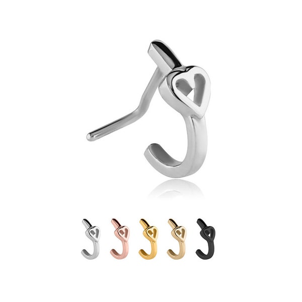 316L Surgical Steel, Black, Gold or Rose Gold, Nose Hugger® Nose Ring, Nose Screw, L Bend, Stud Heart Design Choose Your Style & Color 20G.