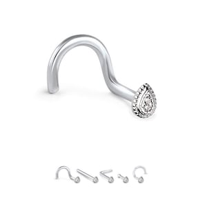 316L Surgical Steel, Rhodium Plated Brass Nose Stud Ring Marquise.  Choose Your Style 20G Backing Included