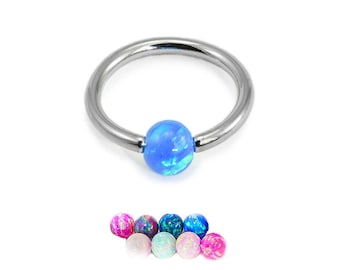 316L Surgical Steel Captive Bead Ring CBR Nose Ring Helix Ear Cartilage Opal Ball Hoop Choose Size 1/4" 9/32" 5/16" 3/8" 18G 16G