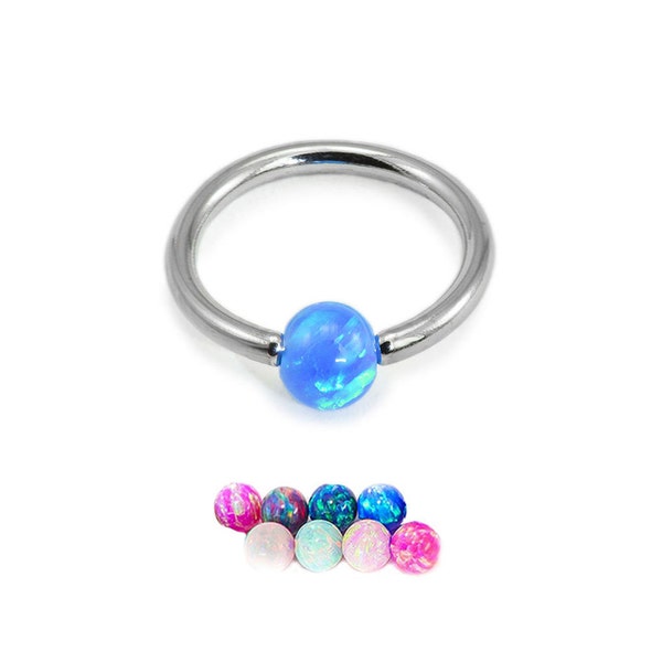 316L Surgical Steel Captive Bead Ring CBR Nose Ring Helix Ear Cartilage Opal Ball Hoop Choose Size 1/4" 9/32" 5/16" 3/8" 18G 16G