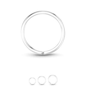 925 Sterling Silver Continuous Seamless Nose Ring Daith Ear Cartilage Hoop 1/4", 9/32" 5/16", 3/8" 16G, 18G, 20G, 22G