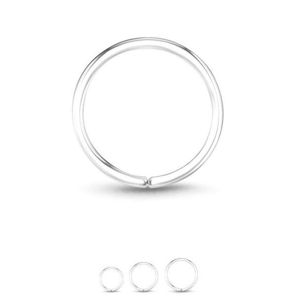925 Sterling Silver Continuous Seamless Nose Ring Helix Daith Ear Cartilage Hoop 1/4", 5/16", 3/8" 16G, 18G, 20G, 22G