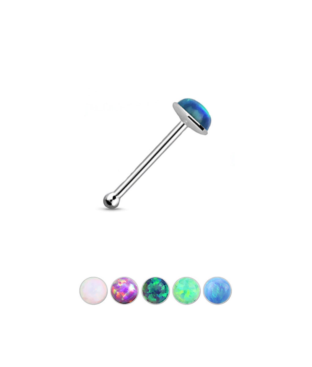 Nose Bone Nose Ring 925 Sterling Silver 2mm Opal Gem 22G. FREE Backing