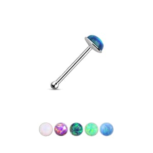 Nose Bone Nose Ring 925 Sterling Silver 2mm Opal Gem 22G. FREE Backing.