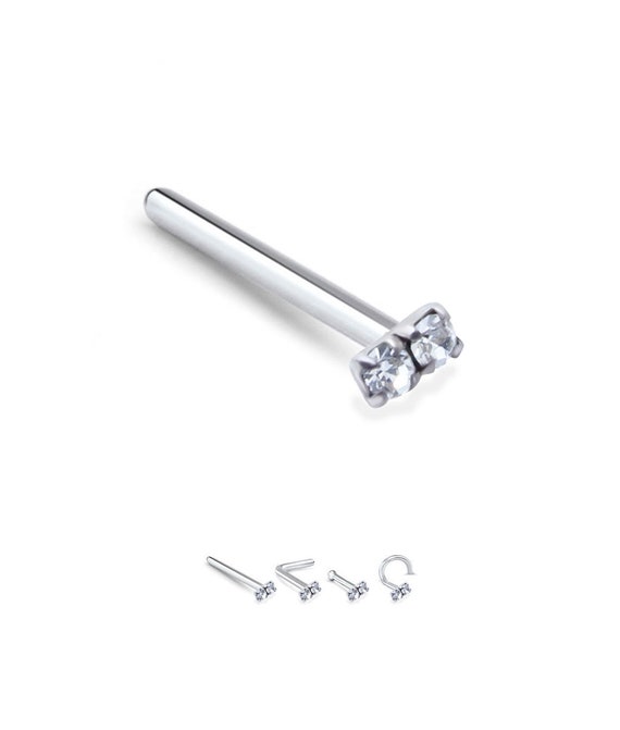925 Sterling Silver Nose Ring Triple Stone 22G