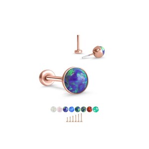 316 Stainless Steel, Rose Gold Plated Labret Nose Ring Monroe Stud Threadless Push Pin 4mm Opal Glued. 5mm 6mm 7mm 8mm 9mm 10mm Posts.