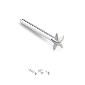 925 Sterling Silver Nose Stud Straight, LBend, Nose Bone Ring Starfish 22G. FREE Backing.