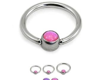 White Fire Opal 16g Captive Bead Ring, CBR, 6mm, 8mm, Tragus, Daith, Rook, Ear, Cartilage, Nose, Eyebrow, Piercings - UK
