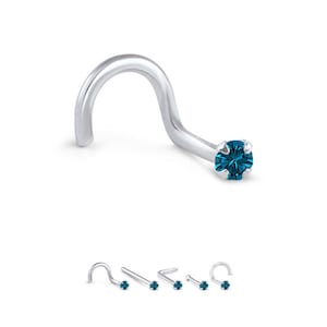 24K Solid Yellow, White, Rose Gold Nose Stud 1.5mm, 2mm, 2.5mm, 3mm Genuine Blue Diamond Choose Your Gauge. 22G, 20G, 18G