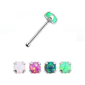 Nose Bone Nose Ring 925 Sterling Silver 2.5mm Opal Gem 22G. FREE Backing.