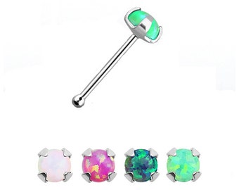 Nose Bone Nose Ring 925 Sterling Silver 2.5mm Opal Gem 22G. FREE Backing.