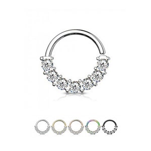 316L Surgical Steel 7 Stone Nose Ring Hoop Daith Helix Ear Cartilage Hoop Choose Your Color 5/16" 18G