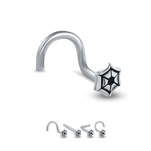 316L Surgical Steel Nose Ring, Stud, Screw, L Bend Halloween Spider Web. Choose Your Style, 20G.
