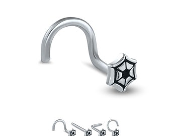 316L Surgical Steel Nose Ring, Stud, Screw, L Bend Halloween Spider Web. Choose Your Style, 20G.