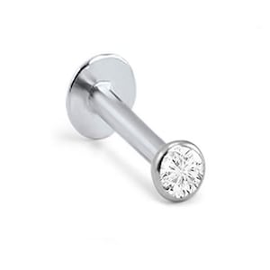 14K Solid White, Yellow, Rose Gold Labret Style Nose Ring Monroe Stud Threadless Push Pin Post 1.5mm, 2mm, 2.5mm, 3mm Bezel CZ 20G, 18G, 16G image 2