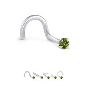 14K Solid Yellow, White, Rose Gold Nose Stud 1.5mm, 2mm, 2.5mm, 3mm Genuine Green Diamond Choose Your Gauge. 22G, 20G, 18G
