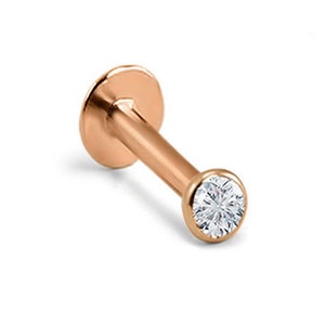 14K Solid White, Yellow, Rose Gold Labret Style Nose Ring Monroe Stud Threadless Push Pin Post 1.5mm, 2mm, 2.5mm, 3mm Bezel CZ 20G, 18G, 16G image 4