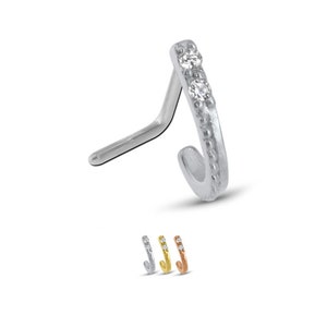 316L Surgical Steel, Gold or Rose Gold, Nose Hugger® Ring, Straight, L Bend L Shape Screw Bone 2-Stone Choose Your Style & Color 20G