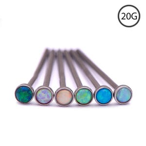 316L Surgical Steel Nose Ring, Straight Nose Stud, Nose Screw, L Bend, or Nose Bone 2mm Opal Gem Choose Your Color 20G FREE Backing