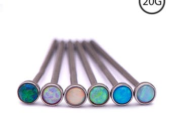 316L Surgical Steel Nose Ring, Straight Nose Stud, Nose Screw, L Bend, or Nose Bone 2mm Opal Gem Choose Your Color 20G FREE Backing
