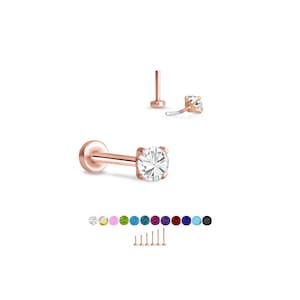 316 Stainless Steel, Rose Gold Plated Labret Nose Ring Monroe Stud Threadless Push Pin 2.5mm CZ.  5mm 6mm 7mm 8mm 9mm 10mm Posts 20G 18G 16G