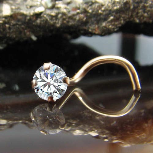 14K Solid Rose Gold Labret Style Nose Ring Monroe Stud Threadless