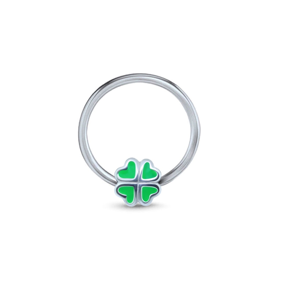 Surgical Steel, Titanium 4 Leaf Clover Captive Bead Ring Nose Ring