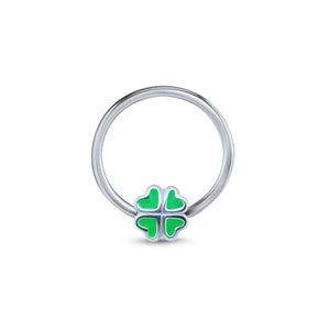Surgical Steel, Titanium 4 Leaf Clover Captive Bead Ring Nose Ring Helix, Daith, Ear Cartilage Hoop 9/32&quot; 5/16&quot; 3/8&quot; 22G 20G 18G 16G
