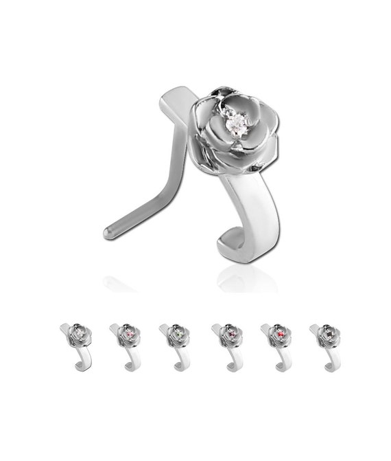 316L Surgical Steel Easy Bend White Flower CZ Nose Hoop 316L Surgical Steel Easy Bend White Flower CZ Nose Hoop