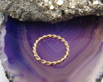14K Solid Yellow Gold Seamless Continuous Twisted Nose Hoop Septum Ring Choose Your Size 1/4&quot; 9/32&quot; 5/16&quot; 3/8&quot; Choose Your Gauge 22G 20G 18G