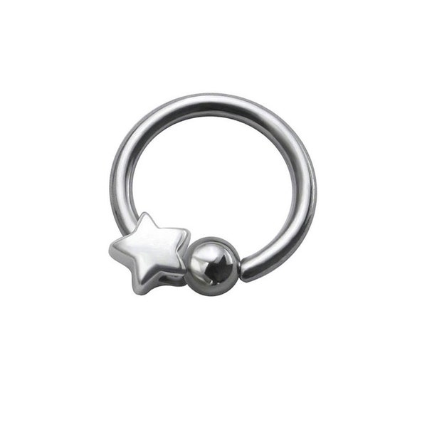 316L Surgical Steel, Titanium Captive Bead Charm Nose Ring CBR Tragus, Daith, Ear Cartilage. Star Hoop 1/4" 9/32" 5/16" 3/8" 22G 20G 18G 16G