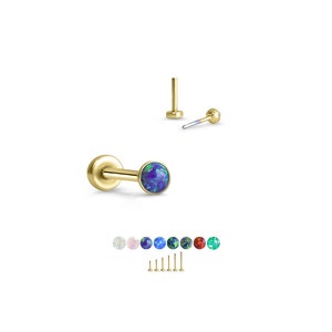 316 Stainless Steel, Yellow Gold Plated Labret Nose Ring Monroe Stud Threadless Push Pin 1.5mm Opal Glued. 5mm 6mm 7mm 8mm 9mm 10mm Posts.