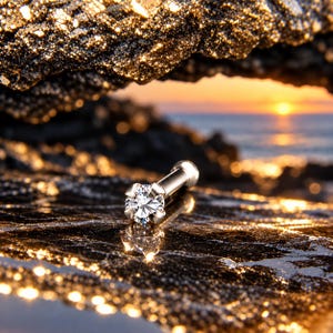 14K Solid White Gold Nasenknochen, Ring, Bolzen, 1,5 mm, 2 mm, 2,5 mm, 3 mm echter Diamant. 5,5 mm Stiftlänge. 22G, 20G, 18G.
