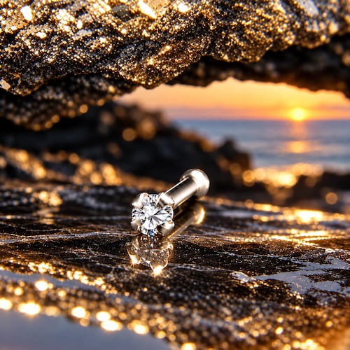 14K Solid White Gold Nose Bone, Ring, Stud, 1.5mm, 2mm, 2.5mm, 3mm Genuine Diamond. 5.5mm Post Length. 22G, 20G, 18G.