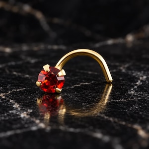 14K, 18K, 24K, Solid White Gold, Yellow Gold or Rose Gold Nose Ring Stud. 1.5mm 2mm,2.5mm, 3mm Ruby Red. Choose Your Gauge.