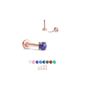 316 Stainless Steel Rose Gold Plated Labret Nose Ring Monroe Stud Threadless Push Pin 2mm Opal.  5mm 6mm 7mm 8mm 9mm 10mm. 20G 18G 16G