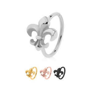 316L chirurgisch staal, zwart, goud of roségoud naadloze doorlopende neusring, tussenschot neusring, Helix, Daith, Fleur De Lis. 5/16" 20G